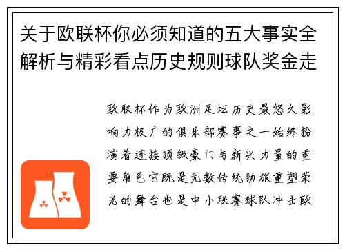 关于欧联杯你必须知道的五大事实全解析与精彩看点历史规则球队奖金走势 关于欧联杯你必须知道的五大事实全解析与精彩看点历史规则球队奖金走势
